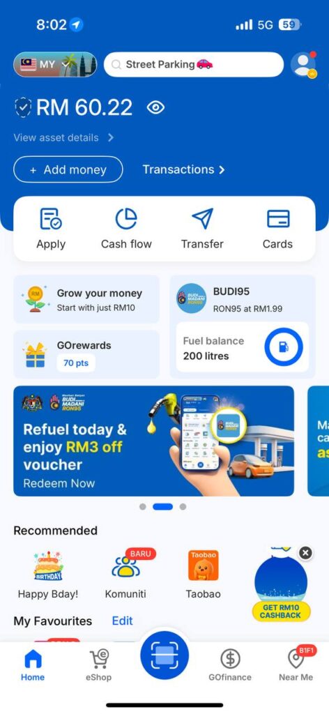 Kos perjalanan Kuantan ke Kuala Lumpur menggunakan Touch n Go eWallet RM60.22